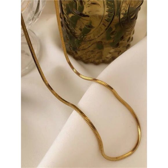 18K Thick Gold Plated Square Herringbone Chain Necklace - Picture 8 of 10